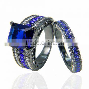 Luxury Wedding Bands Rings Sapphire Gunblack Plated Black Gold Rings For Couples