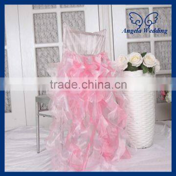 CH007P New curly willow organza hot pink and light pink ruffled wedding chair cover