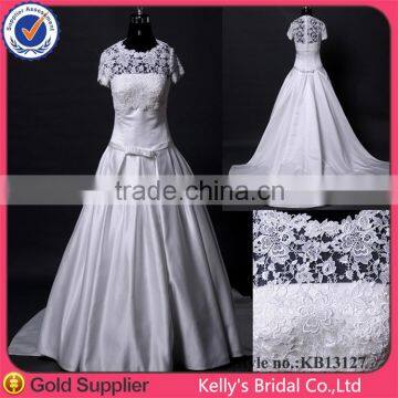 Plain style A-line silver satin wedding dress with short jacket