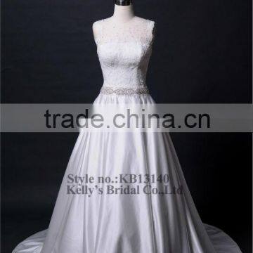 elegant transparent lace tulle beaded belt satin lace wedding dress patterns