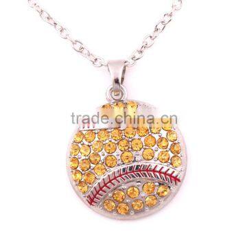 Alloy Rhinestone Crystal Round Collier Femme Sports Basketball Baseball Softball Pendant Necklace