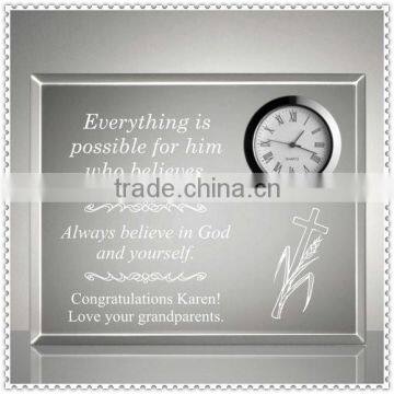 Engraving Glass Block Award Clock For Home Table Decoration
