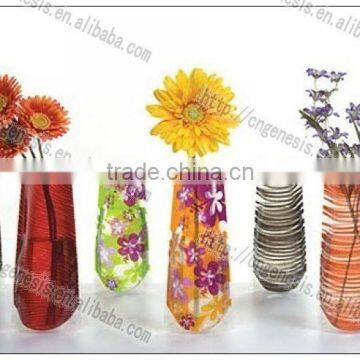 Decoration plastic foldable flower vase with PET