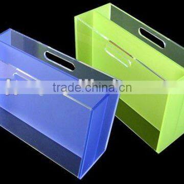 acrylic table top magazine racks stand with 2 compartments