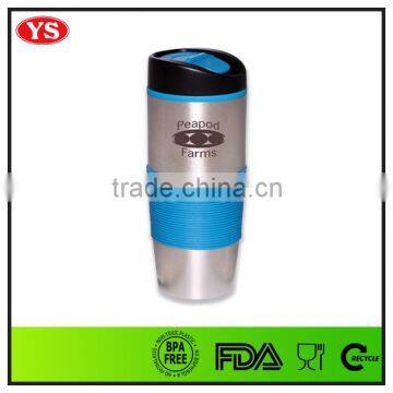 FDA customized 450 ml stainless steel mug with silicon sleeve