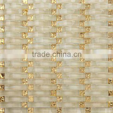 JY-G-15 Temple decorative mosaic Beige wave crystal and gold foil glass mixed mosaic decorative wall tile