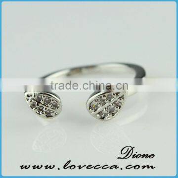 fashion design for women jewelry white gold plated zircon stone leaf shape ring