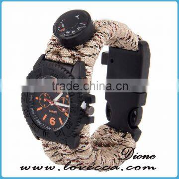 Hot Survival Bracelet Paracord Outdoor Watch With Compass Fire Starter Whistle photo-4