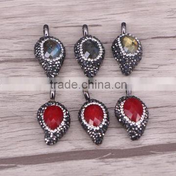 Fashion natural Labradorite / Red Druzy stone pendant Bails crystal leaf Gemstone Charms fit Necklaces jewelry making