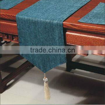 Polyester jacquard luxury table runner, replica linen ramie banquet table runner event table runner dark blue