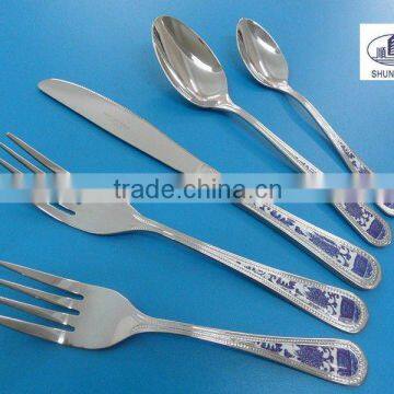 elegant classic stainless steel cutlery with decal handle