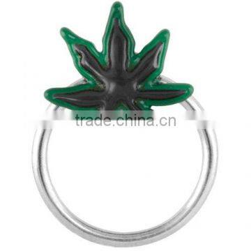 Green Enamel Pot Leaf Captive Bead Ring - 14G