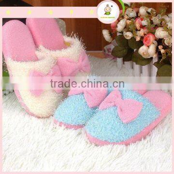 2015 hot sale High Quality swwet bow plush women slippers cheap wholesale slippers