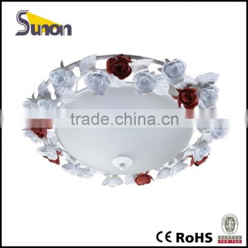 3 light glass & flower ceiling lamp