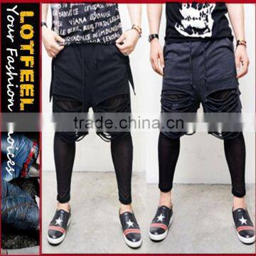 Mens Damage Razor Cut Leggins Layer Drop Baggy Shorts (LOTG234)