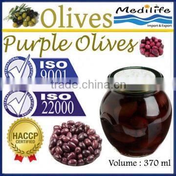 Purple Olives, High Quality 100% Tunisian Purple Table Olives, Purple Table Olives. 370 ml Glass Jar