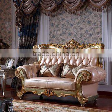 Luxury Palace Noble Living Room Furniture Solid Wood Hand Carved Genuine Leather Sofa Set photo-3