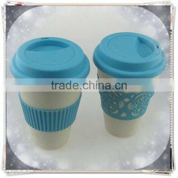Take Away Coffee Cup Mug With Lid Biodegradable Bamboo Fiber Mug With Silicon Sleeve photo-5