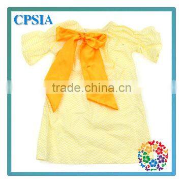 summer girls chevron Dresses wholeale cotton with bow Dress for kids