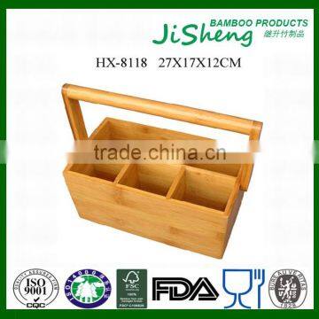 Hot Sales Portable Bamboo Wood Cutlery Flatware Caddy