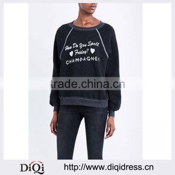 Wholesale Women Apparel Casual Long Sleeves Round Neck Ribbed Trims Jersey Sweatshirt(DQE0261T)