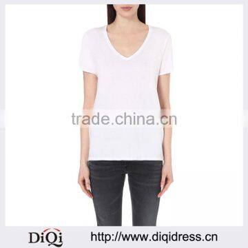 Wholesale Women Apparel Short Sleeves Pure White Lady Clothes Cotton-jersey T-shirt(DQE0259T)