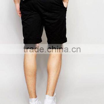 High Quality Custom Two Back Pocket Men's Black Slim Fit 97% Cotton 3% Elastane Stretch Twill Concealed Fly Casual Hot Shorts photo-2