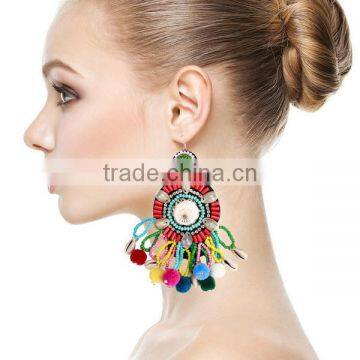 Bohemian design handmade colorful pompon charm earrings jewelry