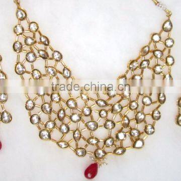 GOLD Kundan Meenakari Necklace Dangler EARRING Set photo-2
