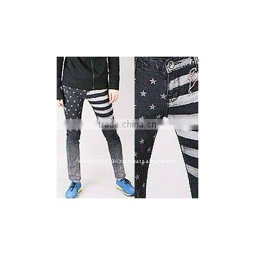 Jsa0106 Print American Flag Denim Sapndex Skinny Jeans Made in Korea
