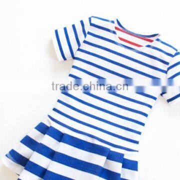 2017 New Style Baby Clothes Cheap Wholesale Children's Boutique Short Sleeve Blue Summer Children's Stripe Dress photo-4