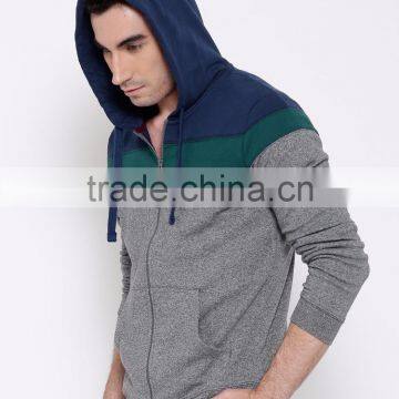 Grey Colourblocked Sweatshirt With Grindle Effect Customizable Full Zip Closure Long Sleeves Sweater Split Kangaroo Pocket