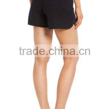 MGOO Hot Sale Women's Drawstring Linen Blend Jogging Pants Black Sport Shorts With Zipper Pockets photo-2