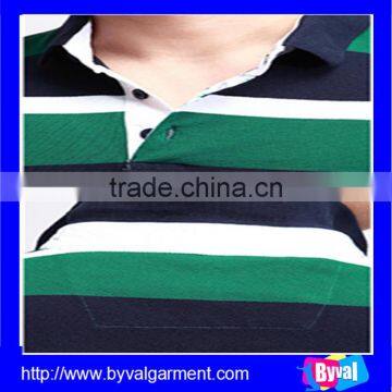 Custom 100% Cotton Dark Green Stripe Polo Neck Short Sleeve With 1/4 Collar Open photo-3