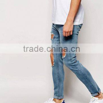 Slim Fit Straight Cut Knee Ripped Acid Wash Jeans Trousers for Men photo-4