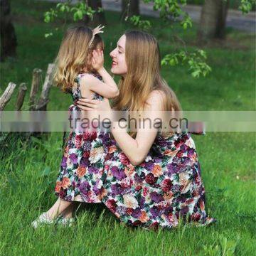 2017 Fall Boutique Mommy and me Clothing Sleeveless Floral Printing Mother Daughter Matching Dress photo-2