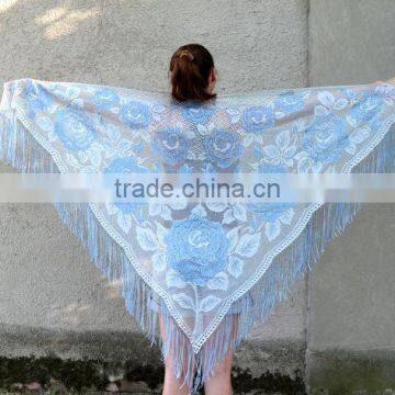 Metallic Lace Shawl, Long Fringe Scarf, Floral Scarf, Summer Shawl, Silver Shawl, Shawl With Roses photo-5