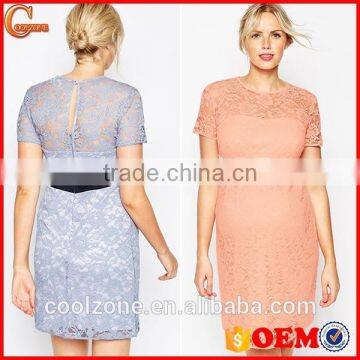 Contrast Waistband Bodycon Fit Lightweight Lace Preganat Women Dresses
