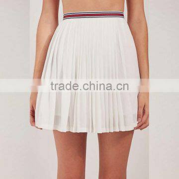 Latest Pleated Short Skirt and off Shoulder Ruffle Crop Top Set