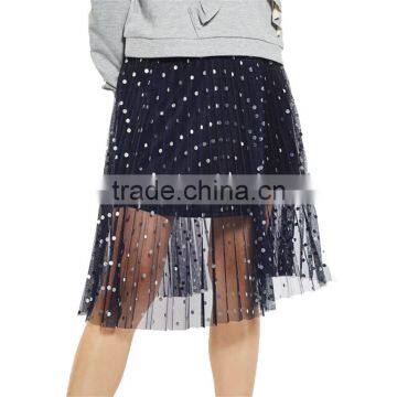 2017 OEM Spring Knee Length Navy Blue Foil Spotted Sequin Skirt photo-2