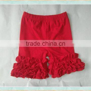 Summer dropship girlsclothes red cotton shorts solid baby icing ruffle pants