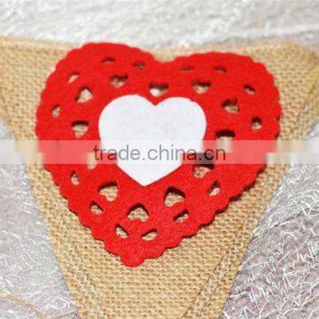 Burlap Banner Hessian Bunting Valentines Decorations Wedding Love Felt Heart Red photo-3