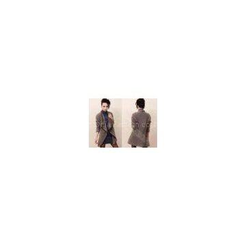 Wool Angora Blend Women Cardigan Sweater Wave Neck With PU Edge