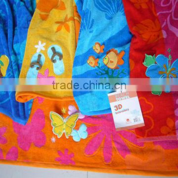 100%cotton yarn-dyed double jacquard velour 3D-embroidery beach towel