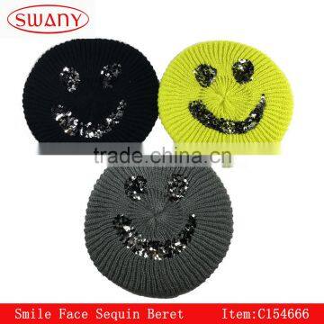 Smile Face Sequin Beret