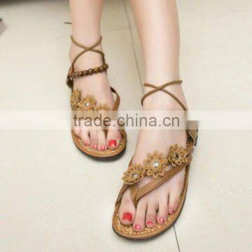 B22424A New On sale women pretty floral String beads flat sandals FLIP FLOPS