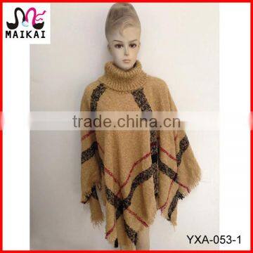 Wholesale women's winter fashion tartan plaid knit poncho