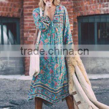 Lovely vintage bohemian long dres cotton gauze gypsy hippies boho animal Elephant peacock camel print gypsian full sleeves tunic