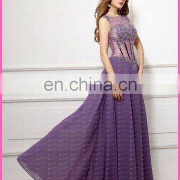 Real Photo Crystal Detailing Sexy See Through Bodice Chiffon Evening Dress Women photo-2