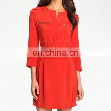 CHEFON Zippered chest pocket elasticized waist latest dress designs for ladies